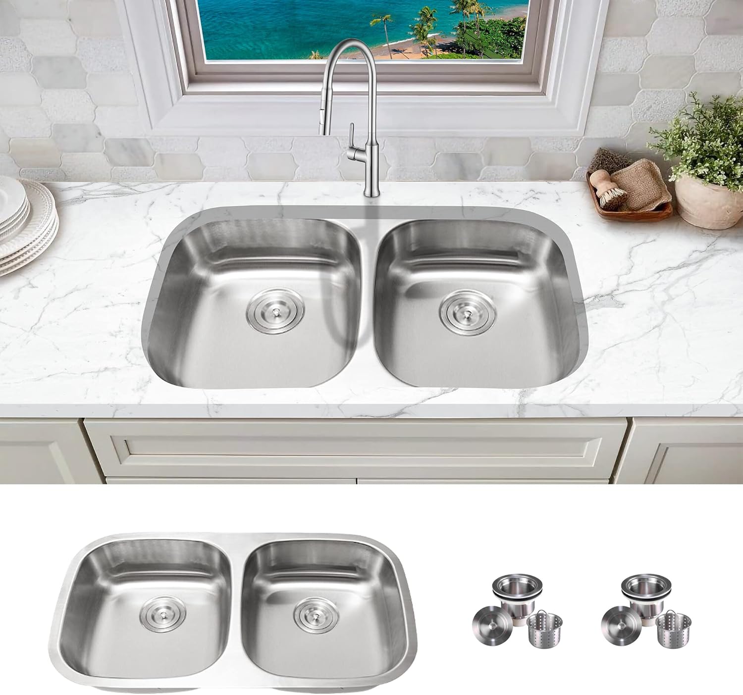 KABCO 32 Inch Double Bowl ADA Compliant Undermount Kitchen Sink, Rust