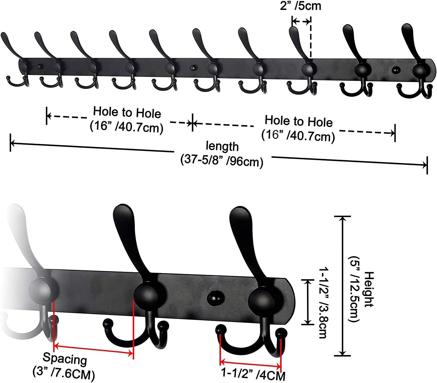 Wall Mounted Coat Rack 10 Tri Hooks,30 Hooks, Heavy Duty,Coat Rack