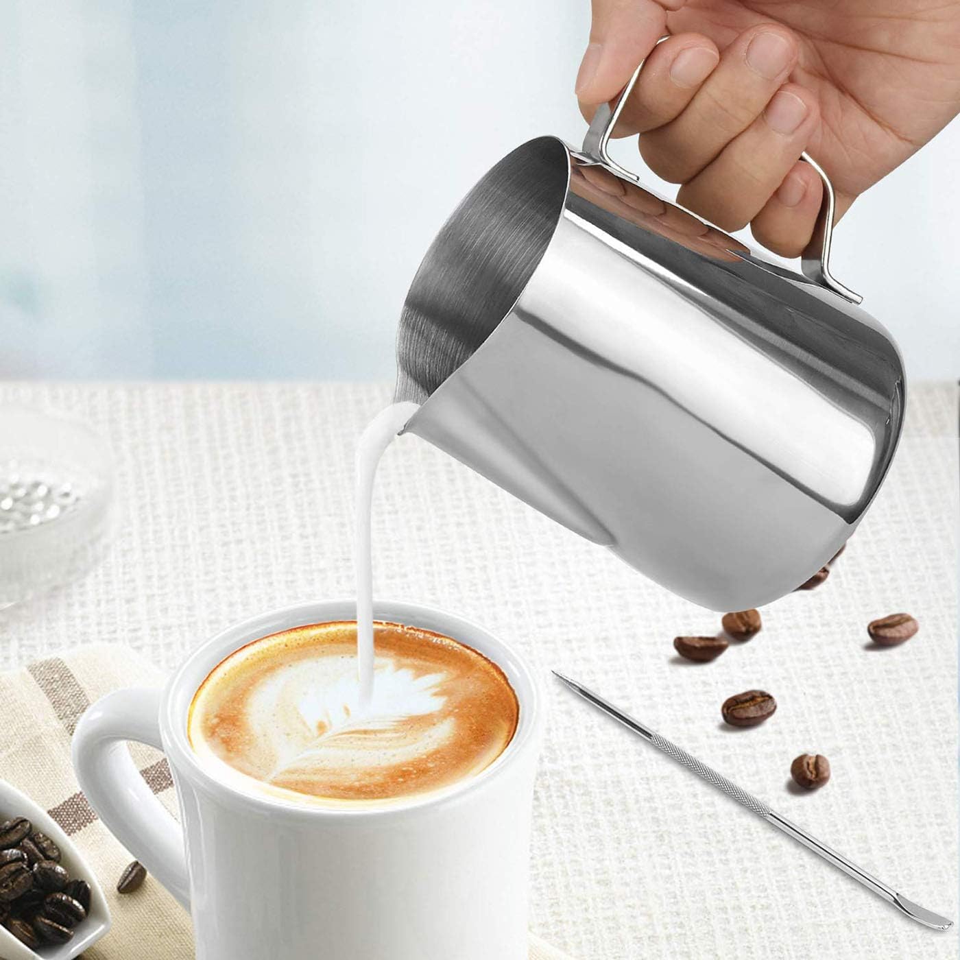 Dzbanek do spieniania mleka ze stali nierdzewnej, 250 ml, kubek do kawy dla baristy, idealny do cappuccino, espresso i latte art, narzędzie do spieniania mleka