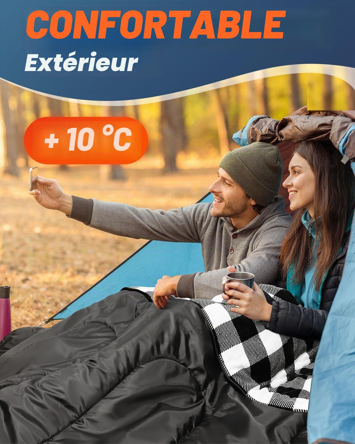 MEREZA Flannel Double Sleeping Bag for Adults Cold Weather, XL Queen Size Sleeping Bag for All Season 2 Person Big and Tall Sleeping Bags for Camping 0 Degree with Pillow