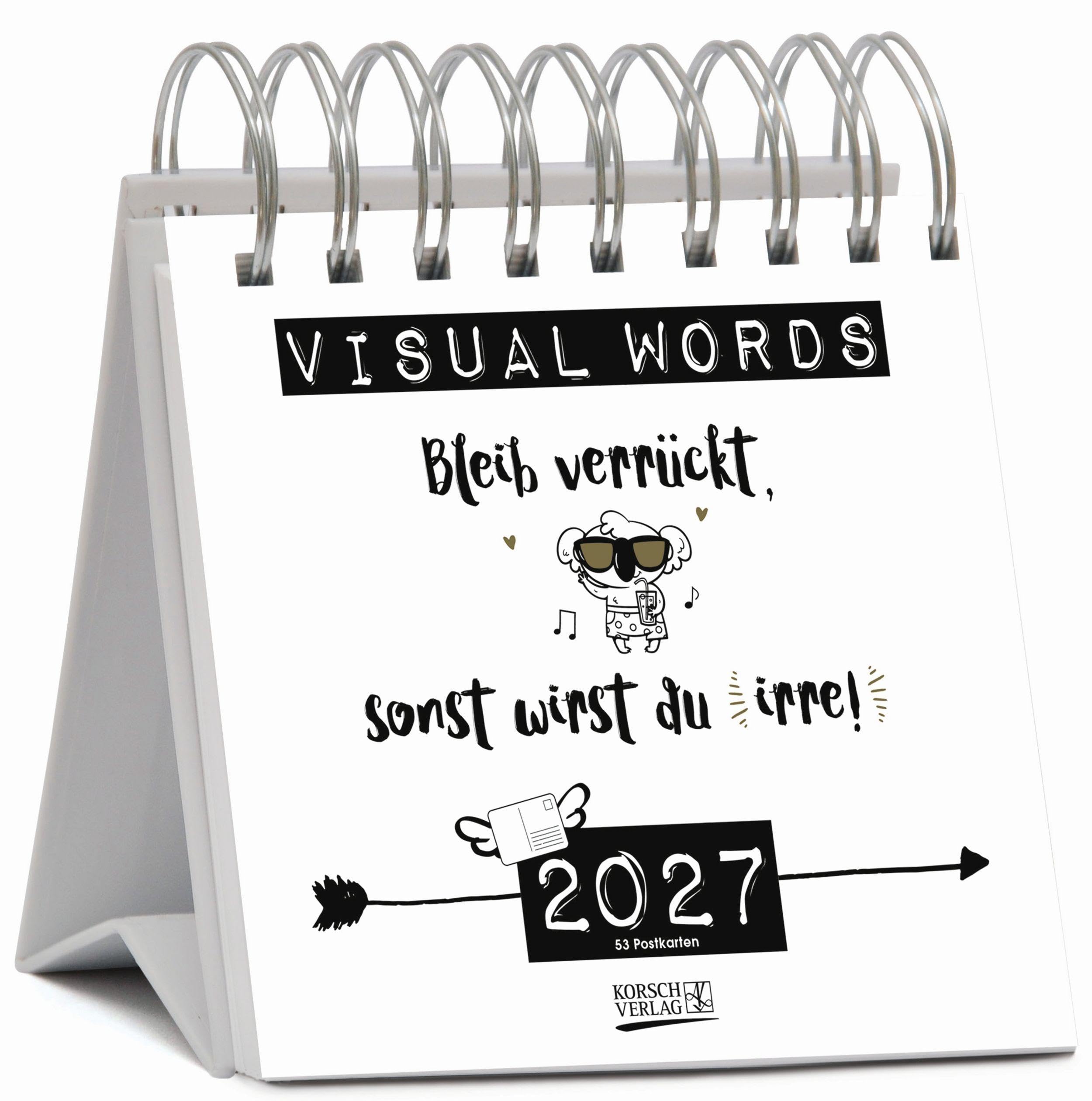 Visual Words 2027: Aufstellbarer Typo-Art Postkartenkalender. Jede Woche ein neuer Spruch. Hochwertiger Wochenkalender für den Schreibtisch