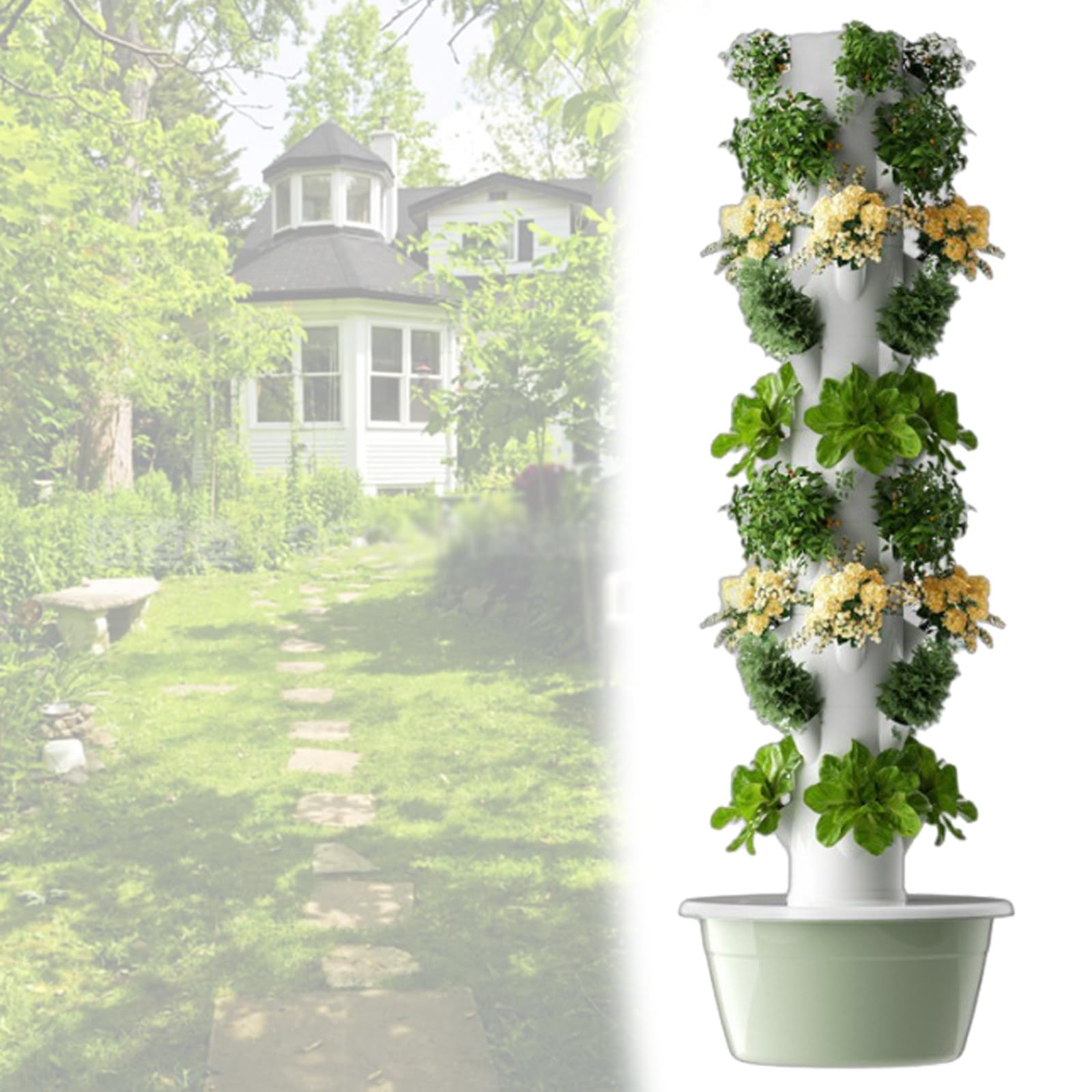 Kit de cultivo hidropónico de 5/7/9 niveles, sistema de cultivo en torre hidropónica para hierbas, frutas y verduras de interior, jardinera vertical con bomba y tanque de agua móvil, 7 niveles