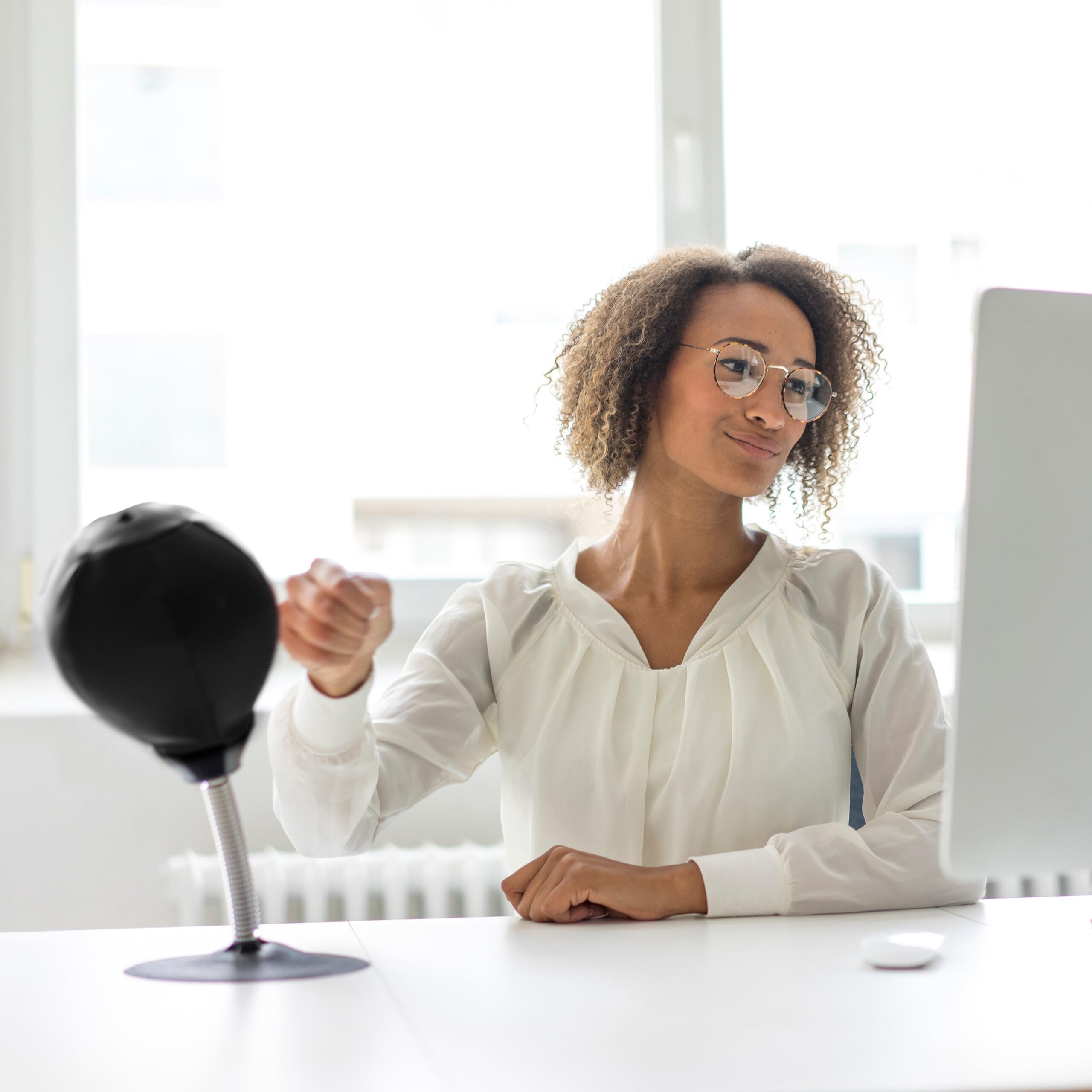 Relaxdays Punching Ball da Tavolo, Punchingball da Scrivania per Ufficio e Lavoro, Contro Lo Stress, Pungiball, Nero