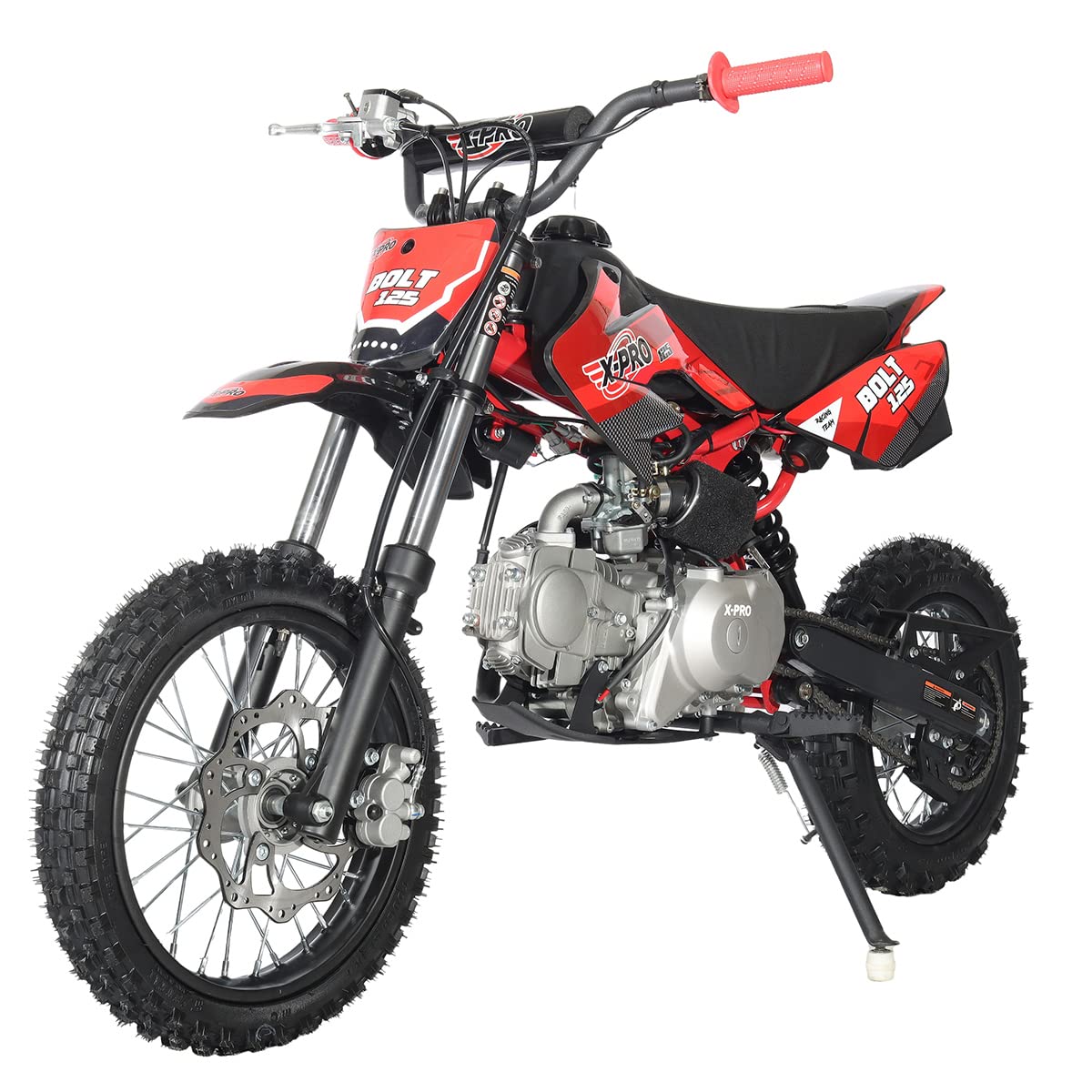 X-PRO Bolt 125 Dirt Bike with Automatic Transmission, Electric Start, Big 14"/12" Tires! (Red)