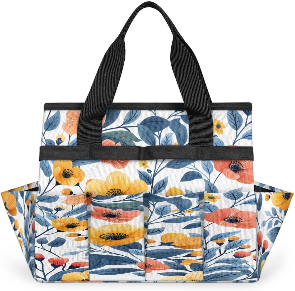 Beautiful Wild Floral Garden Tool Bag for Women Men Garden Storage Tote Bag with 10 Pockets & Handle Gardening Tool Organizer for Garden Patio Indoor Outdoor