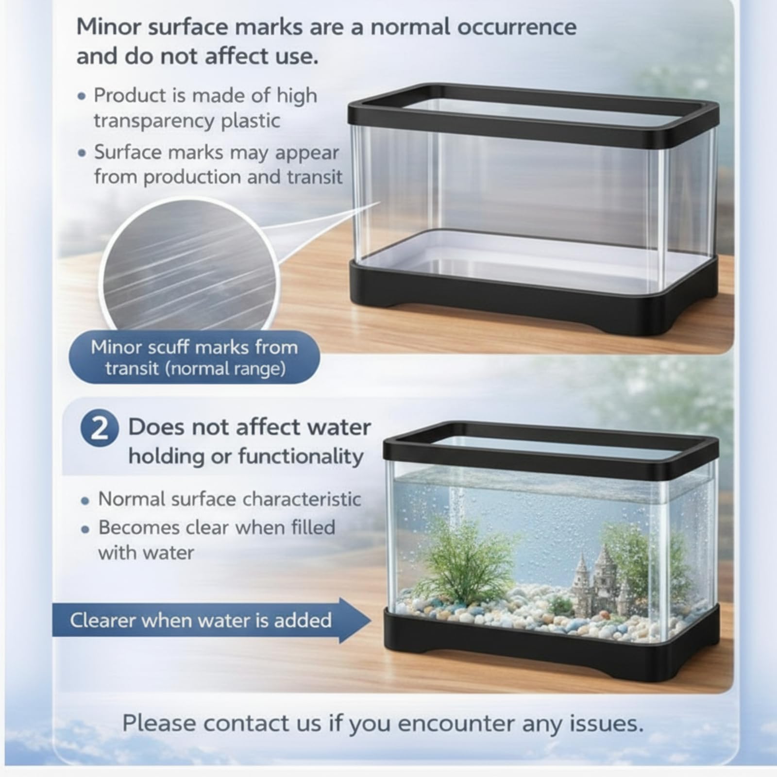 Geelin Aquarium rectangulaire en plastique de 7,6 litres pour poissons Betta, reptiles, plantes succulentes, fleurs, centre de table, incassable avec clarté transparente pour la maison et le bureau