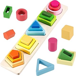 Nilioyul Montessori Toy from 1 2 Years, Wooden Toy Motor Skills Toy Baby Wooden Sorting & Stacking Tower Children's Toy, Educational Toy Gift 1 Year Boy Girl