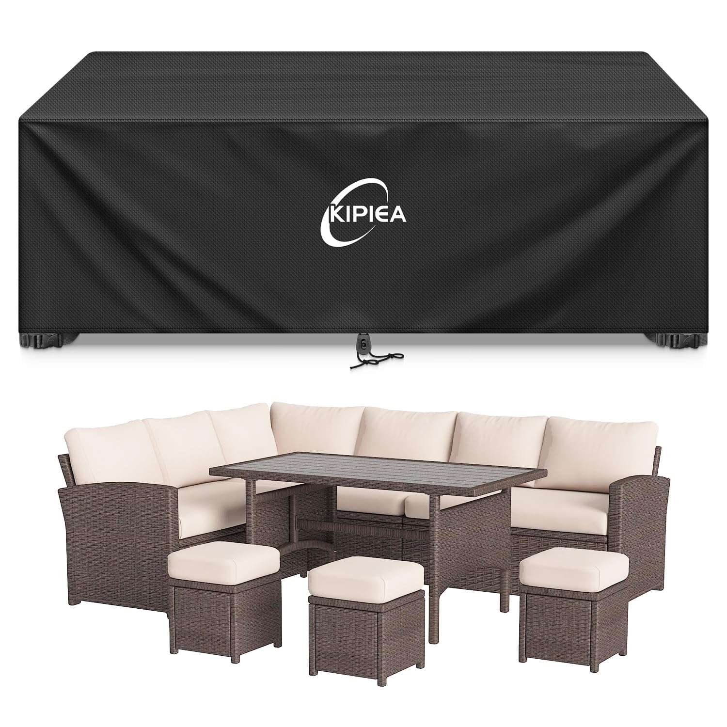 Kipiea Patio Furniture Covers Waterproof Winter, Heavy-Duty 420D Outdoor Patio Table Set Covers, Rectangular Outdoor Sectional Couch Covers (78" L x 58" W x 28" H) — view 25