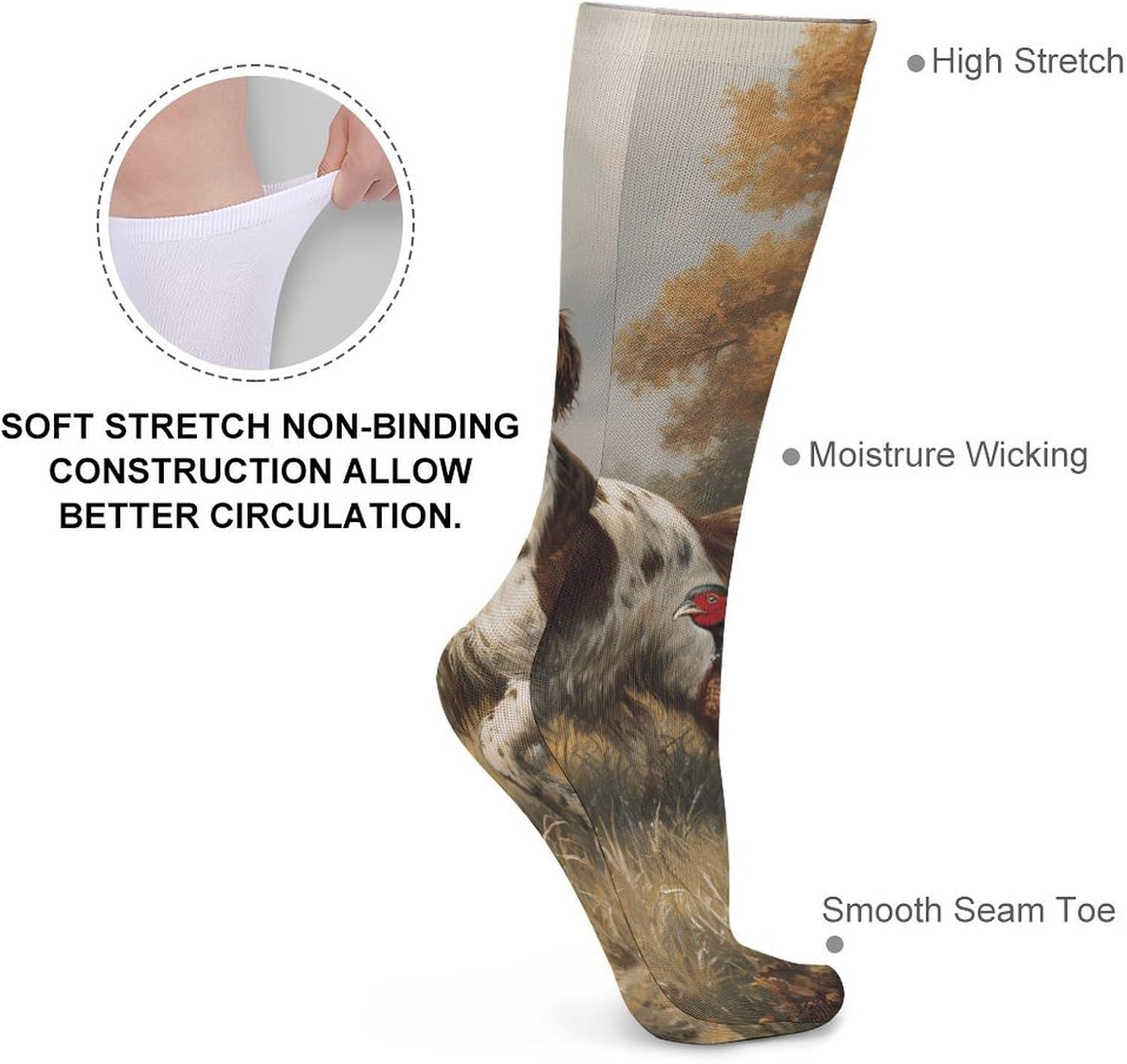 Springer Spaniel Dog Pheasant Hunting Knee High Socks Casual Long Stockings Over Calf Sock Tube for Women Men