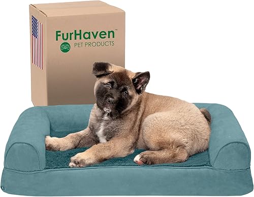 Miniatura 50 de Furhaven Cama para perros de espuma viscoelástica para perros medianos/pequeños con refuerzos extraíbles y funda lavable, para perros de hasta 35