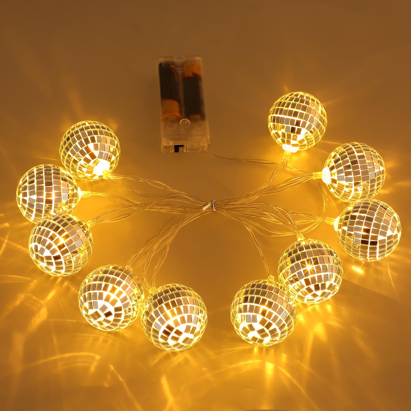 UKCOCO 1 Set of Led Disco Ball String Light, Glass Mirror Ball Fairy Lights, Decorative Hanging for Indoor Outdoor Party Patio Garden