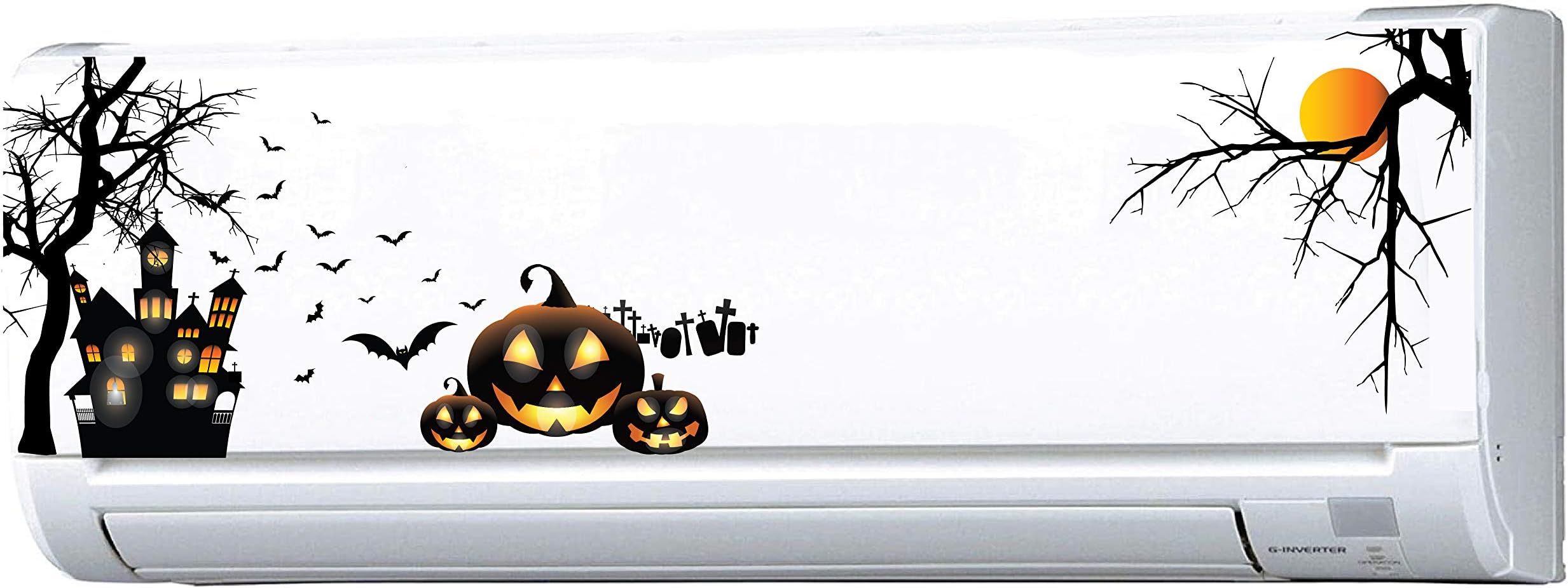 VVWV Ghost House AC Stickers Split Air Conditioner Sticker for Floral Designs Home Living Office Fridge Sticker Multicoloured Vinyl Printed Stickers Standard Size (Fit for All Models/Sizes/Brands)