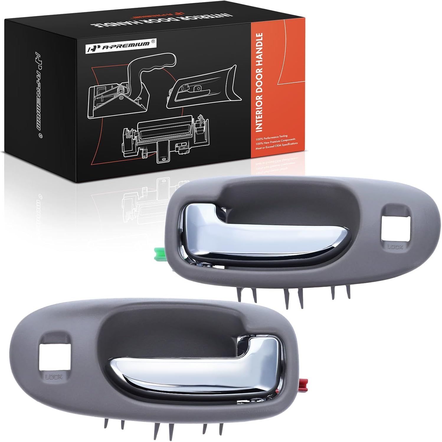 A-Premium Inside Interior Door Handles Compatible with Chrysler Sebring 2001-2006 & Dodge Stratus 2001-2006, Sedan, Gray Housing with Chrome Lever, 2-PC Set, Front Driver and Passenger Side