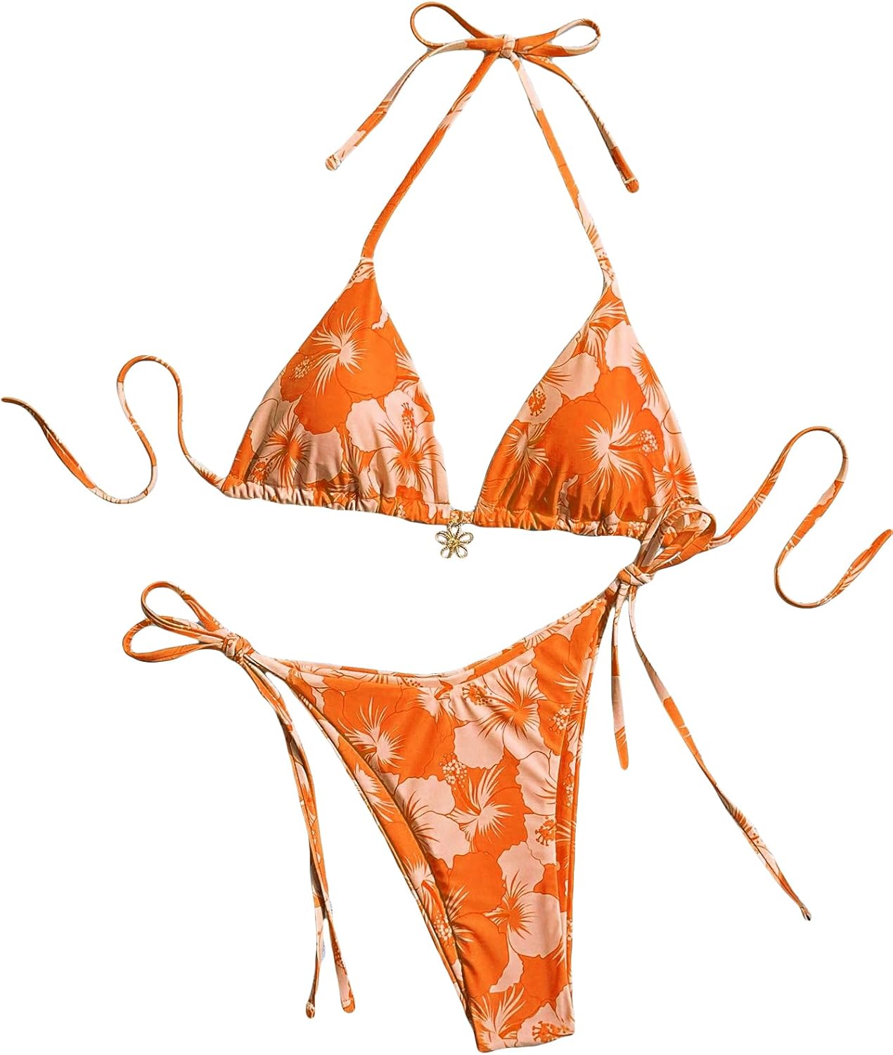 Women's Floral Print Knot Bathing Suit High Waist Summer Swimsuit Bikini Set