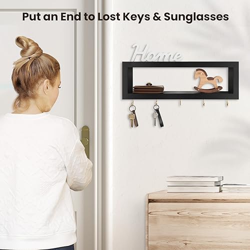 Miniatura 7 de Estante de pared con ganchos  Soporte decorativo para llaves y cartera para pared para gafas de sol, correas, bufandas y cordones  15.7 x 5.1 x 2.9