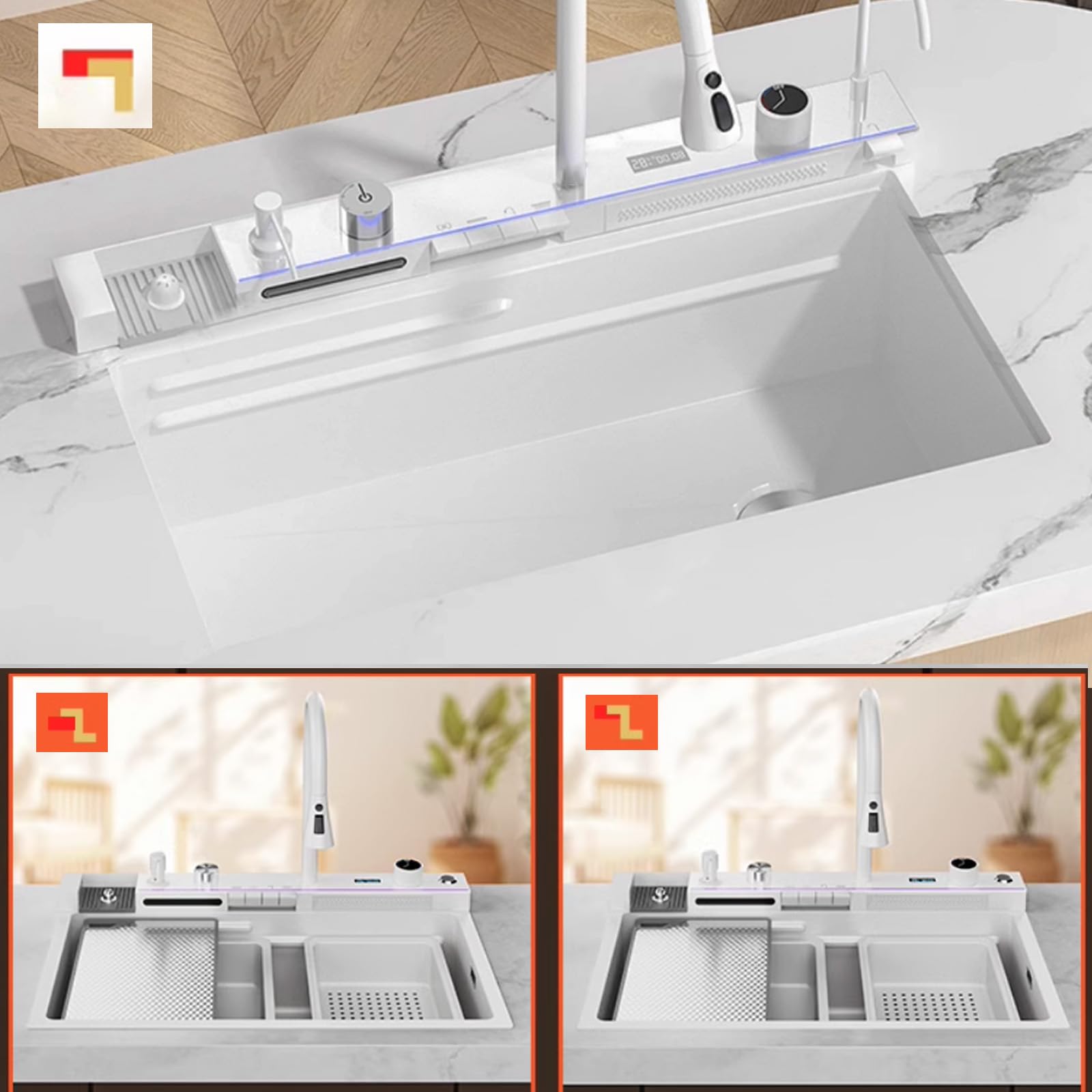 Fregadero de Cocina Moderno de Acero Inoxidable 304 para instalación bajo encimera – 80x46x22cm Acabado Cepillado Blanco 2 Orificios Cesta coladora Rectangular Duradero y Elegante para cocin