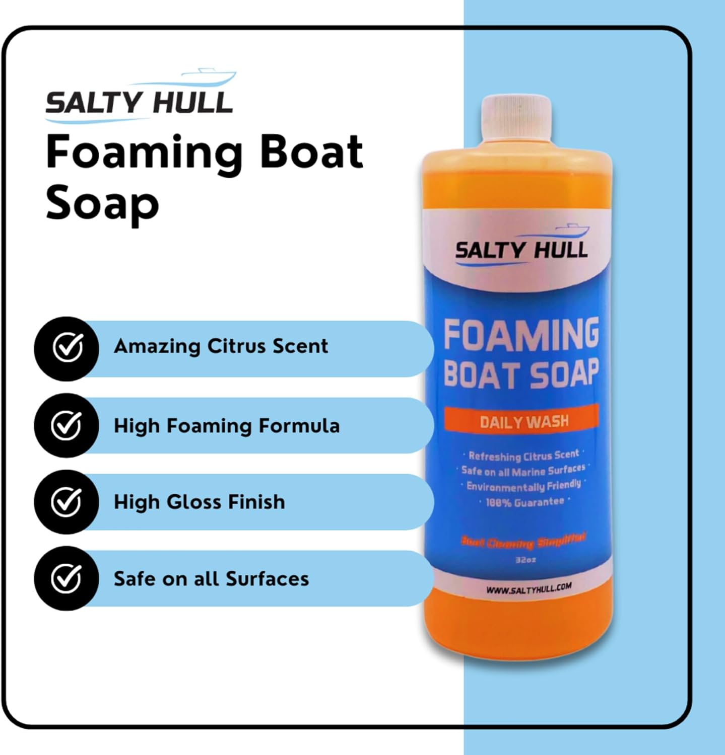 2 Bottles of Salty Hull Foaming Boat Soap, Orange