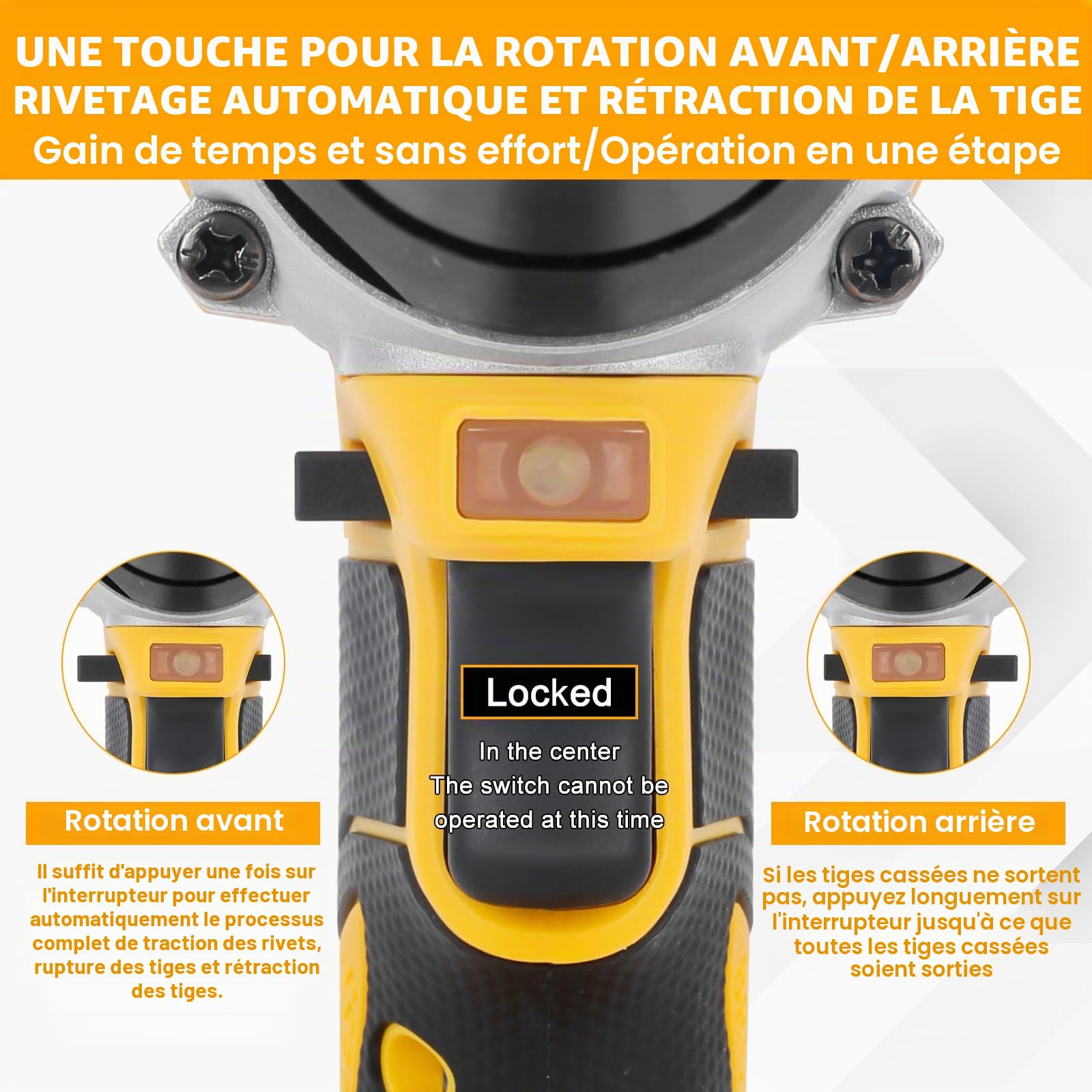 Pistolet à riveter sans fil pour Dewalt 20V (sans batterie) | Pince à riveter électrique, sans balais, LED, 3 adaptateurs, 60 rivets, clé, pour métal, plastique