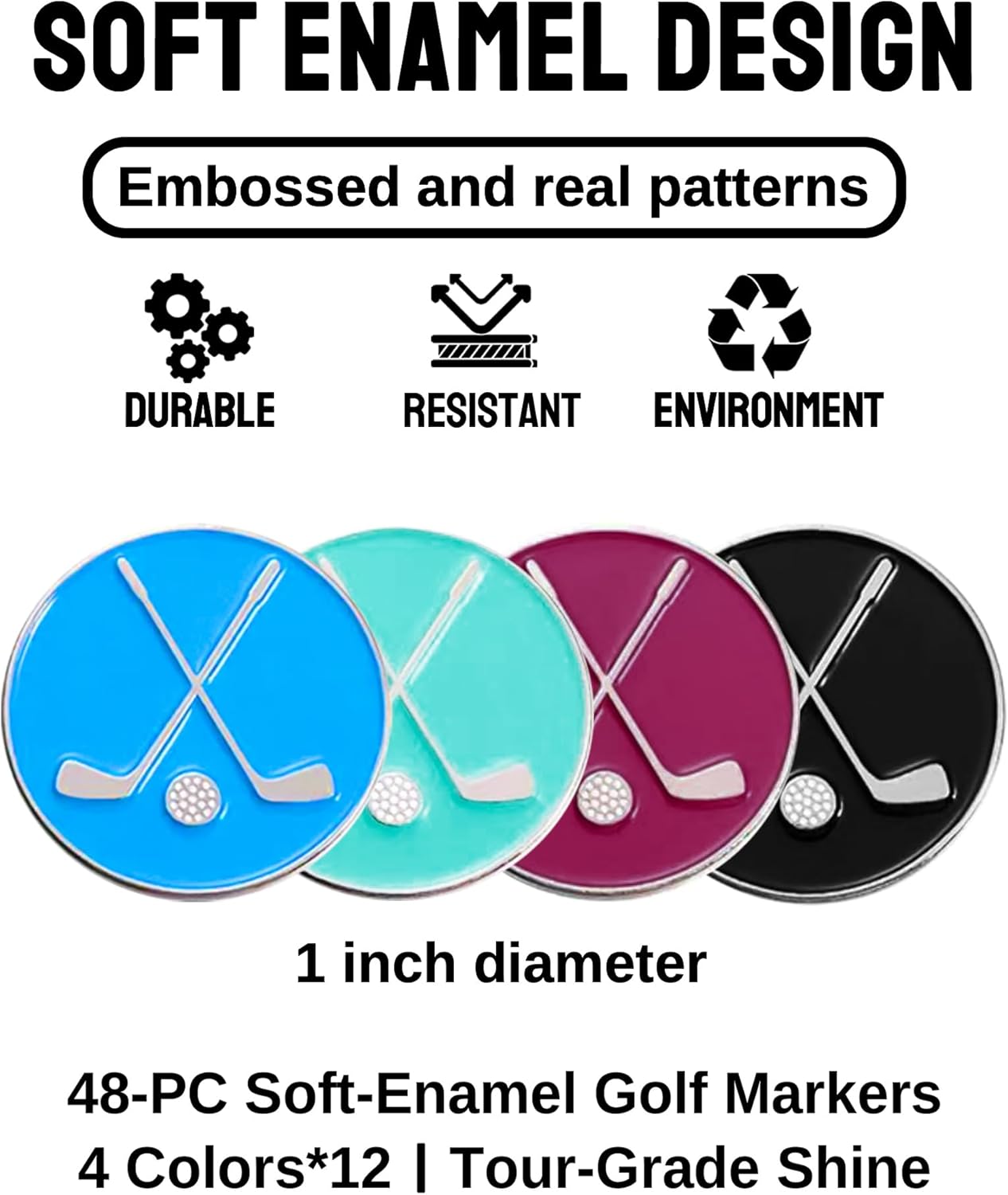 48 PCS Golf Ball Markers, Assorted Patterns – Golf Accessories for Hat Clips & Divot Tools | Gift & Partner Accessories Set for Men, Women, Golfer