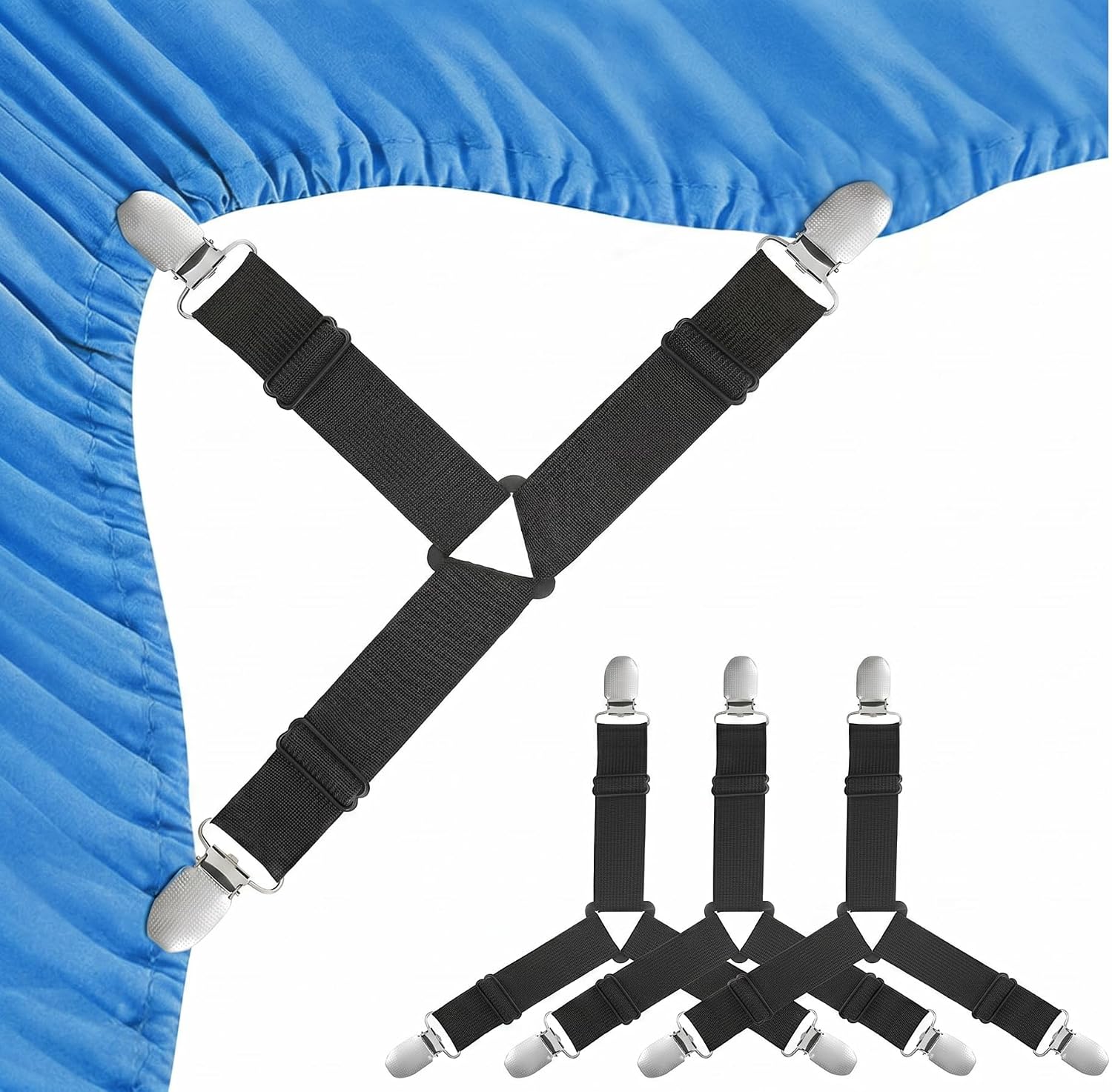 4PCS Elastic Anti-Slip Bed Sheet Fasteners, Sheet Grippers For Corners, Bed Sheet Holder For Mattress