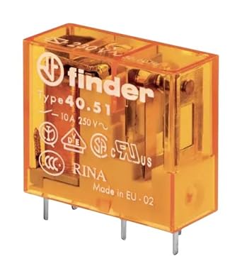 FINDER 40.51.8.120.0000 10 AMP, 120 V AC Coil, 50/60 HZ, 5-PIN, Agni Contact, Plug-in, Relay, SPDT