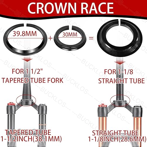 Miniatura 7 de BUCKLOS 1-18 Auriculares para bicicleta MTB sin rosca 34 44 44-50.6 44-55 44-56 1.646-2.047 in, tubo cónico recto para bicicletas de montaña,