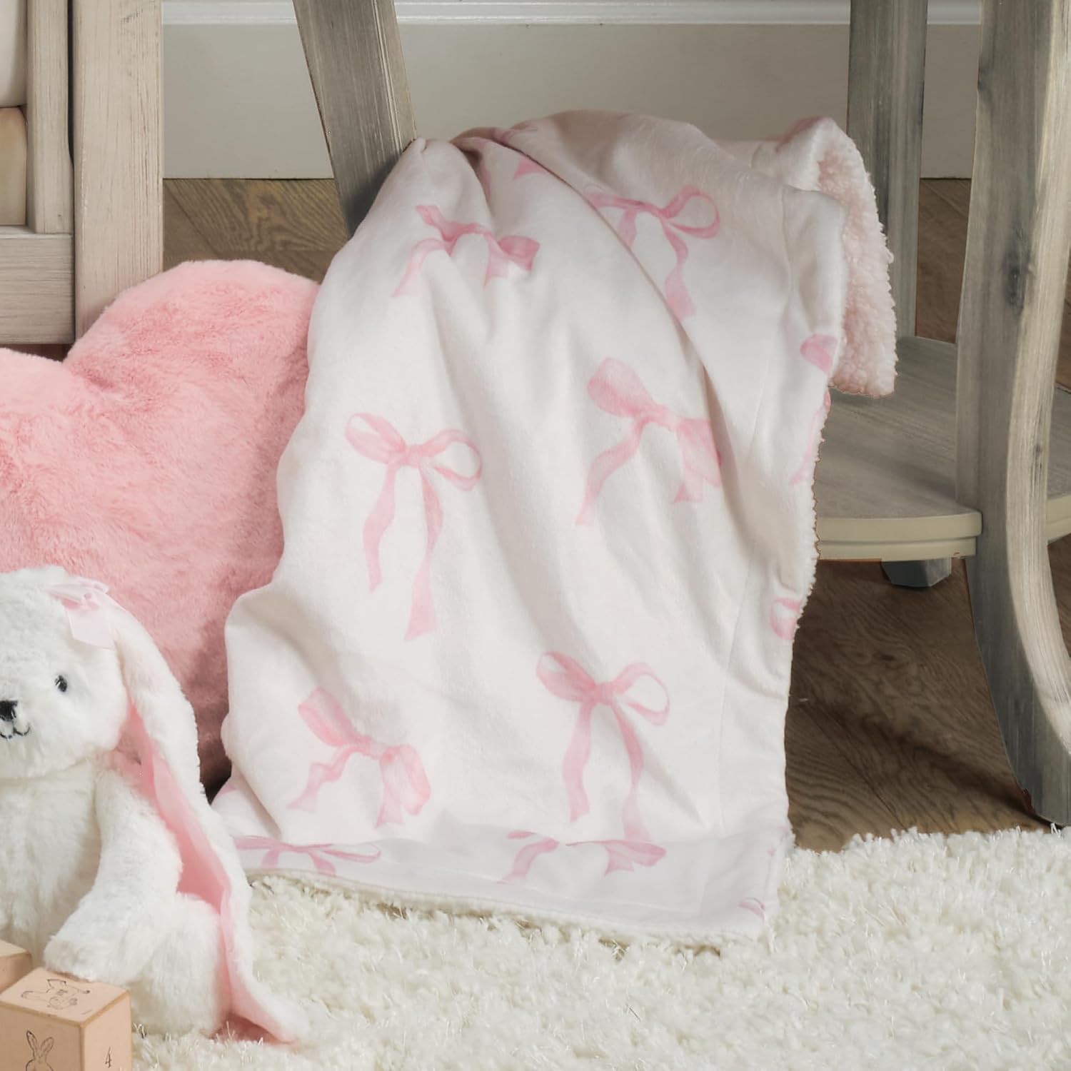 Lambs & Ivy Coquette Floral Pink Bows Aesthetic Warm Fleece Baby Blanket