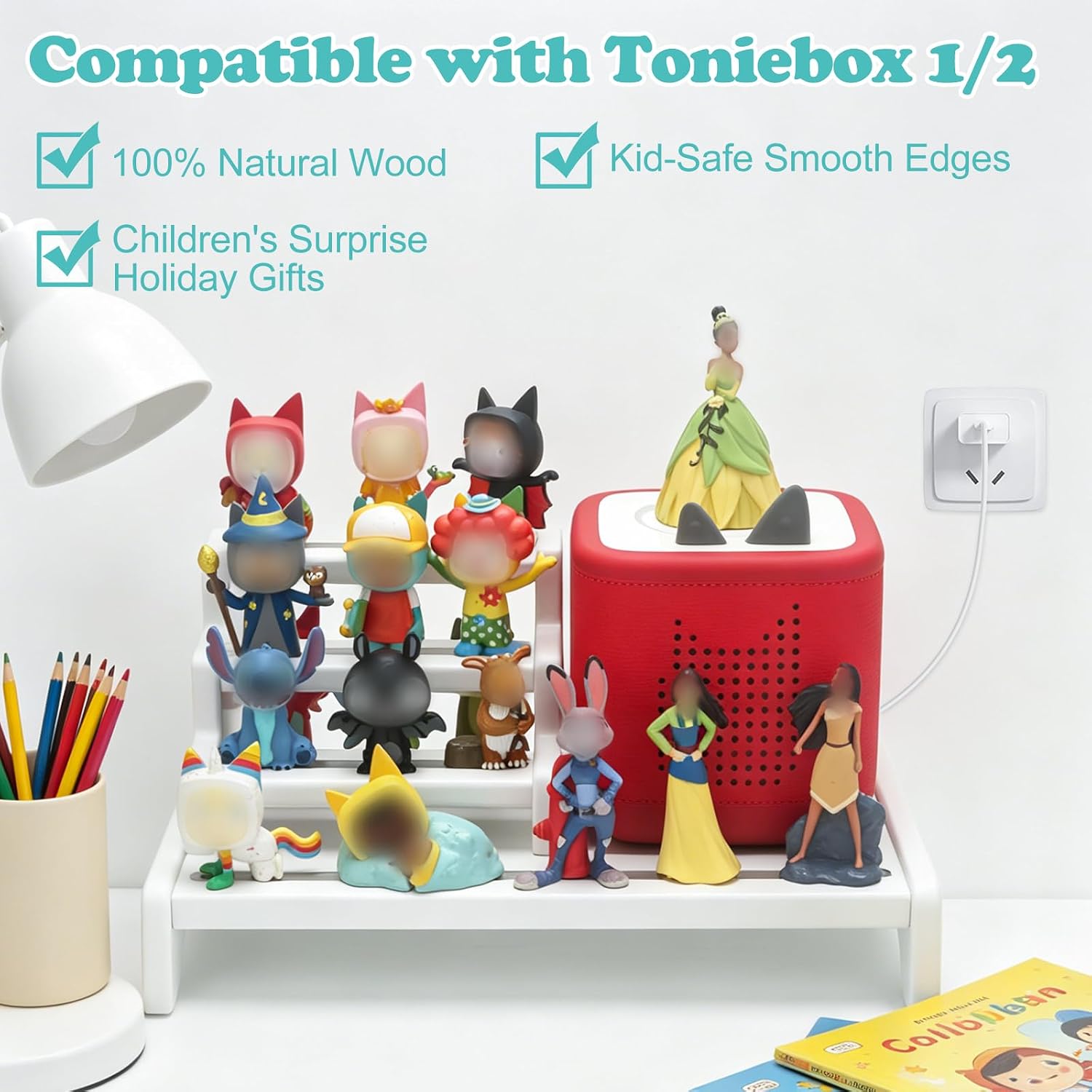 3-Tier Storage Shelf for Tonies Box Organizer, Magnetic Desktop Storage Rack for Tonie 1/2 Player Tonies Figures Characters, Display Collection 10~15 Characters - White