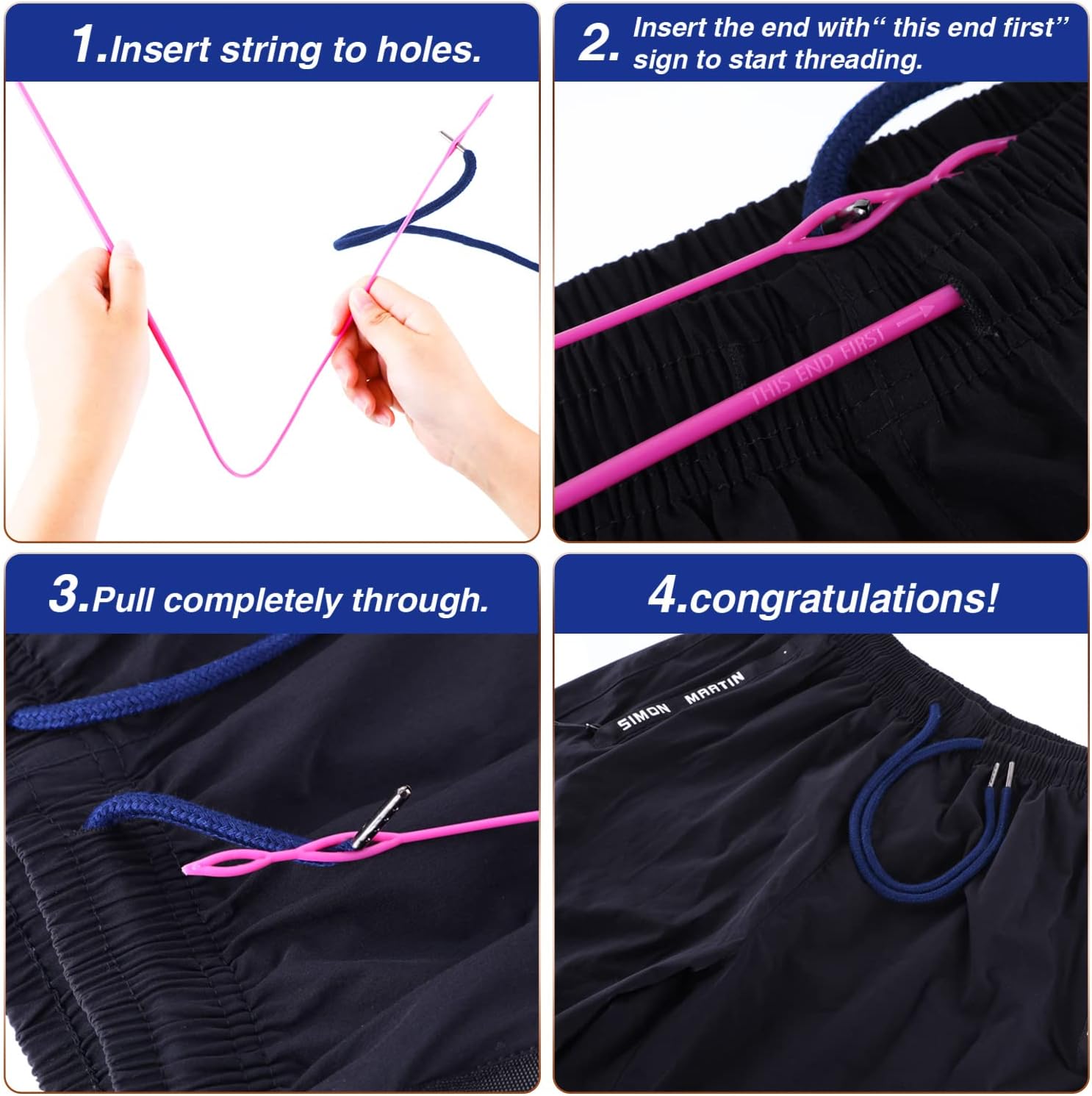 Drawstring Cords Replacement Drawstrings with Easy Threader for Sweatpants Shorts Pants Jackets Coats (Navy Blue)