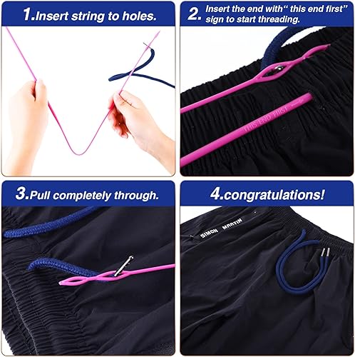 Vista 17 de Cordones de repuesto con cordón fácil de enhebrar para pantalones deportivos, pantalones cortos, pantalones, chaquetas (negro, gris)