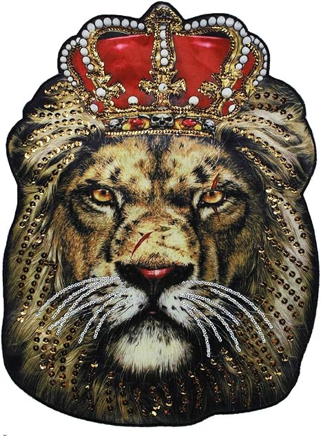Amazon.com: EMDOMO 1 pieza Big Lion King Head Bordado Parches Lentejuelas  Motivos Grande Tela Animal Parche Coser en Big T-Shirt Chaqueta Suéter DIY  Ropa Artesanía Accesorios de Coser TH914 : Arte y