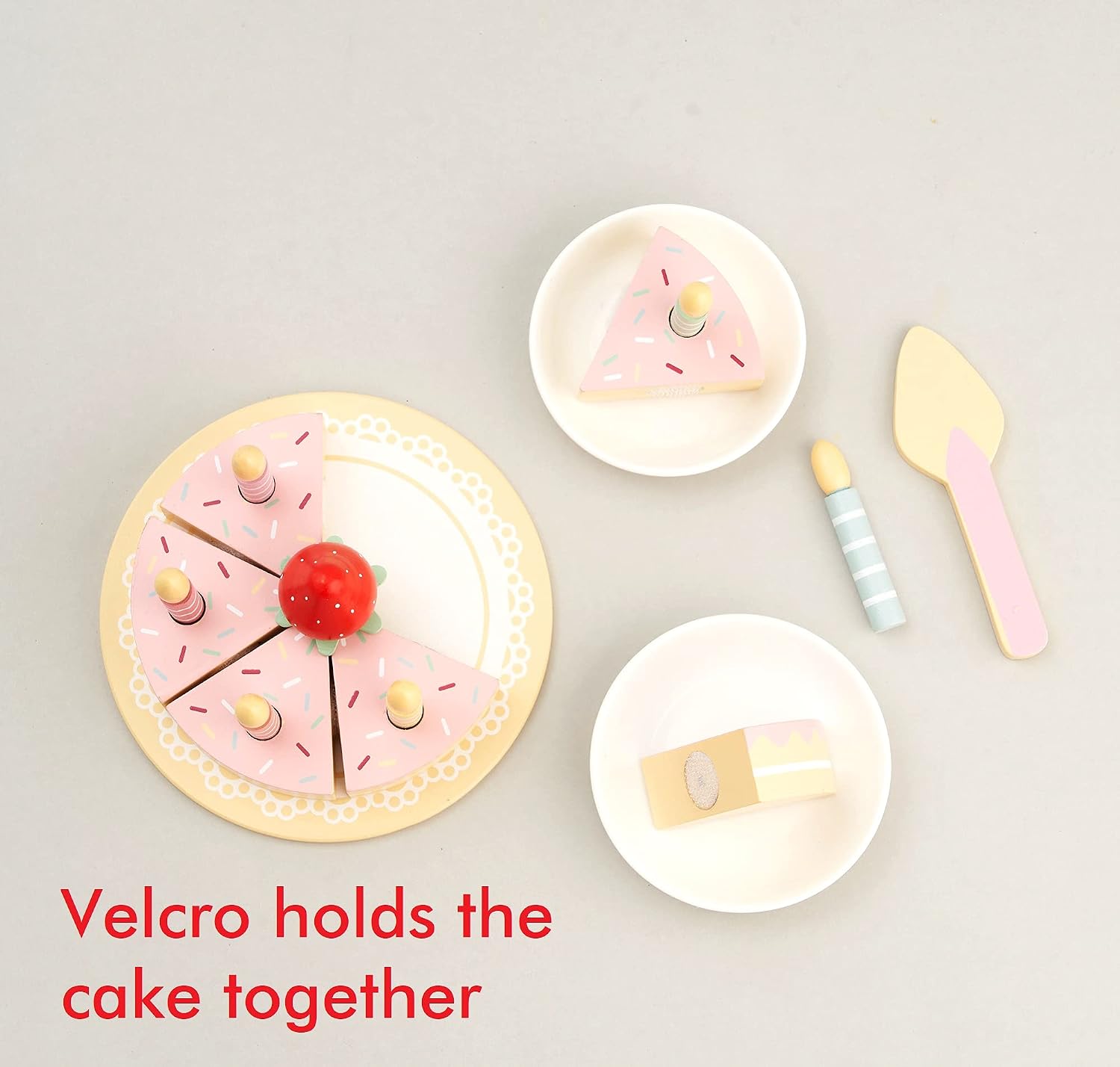 Hooga Birthday Cake Toy Pretend Toy Role Play Set for Children Cutting Toys With Removable Candles and Strawberry Decoration - Pink - Image 5