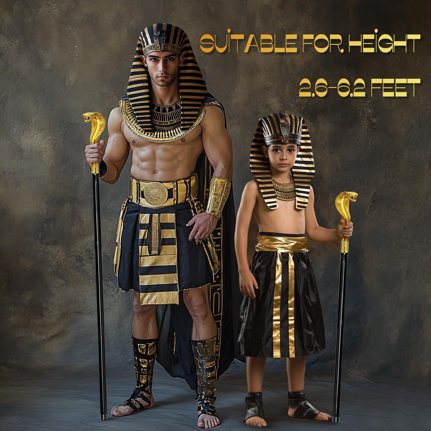 GAGIFT WORLD Metal Rod with Snake Plastic Handle Egyptian Rod for Pharaoh Cleopatra Costume Fascinating Cosplay Prop for Halloween (Vintage Gold) - Image 4