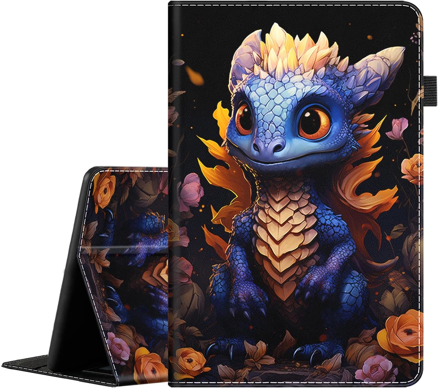 Case for All-New Amazon Fire HD 10 Tablet and Fire HD 10 Plus (13th/11th Generation 2023/2021)，Auto Sleep/Wake Multi-Angle Viewing Slim Folio Stand Cover, Black Raven Sits on The Skulls and Roses