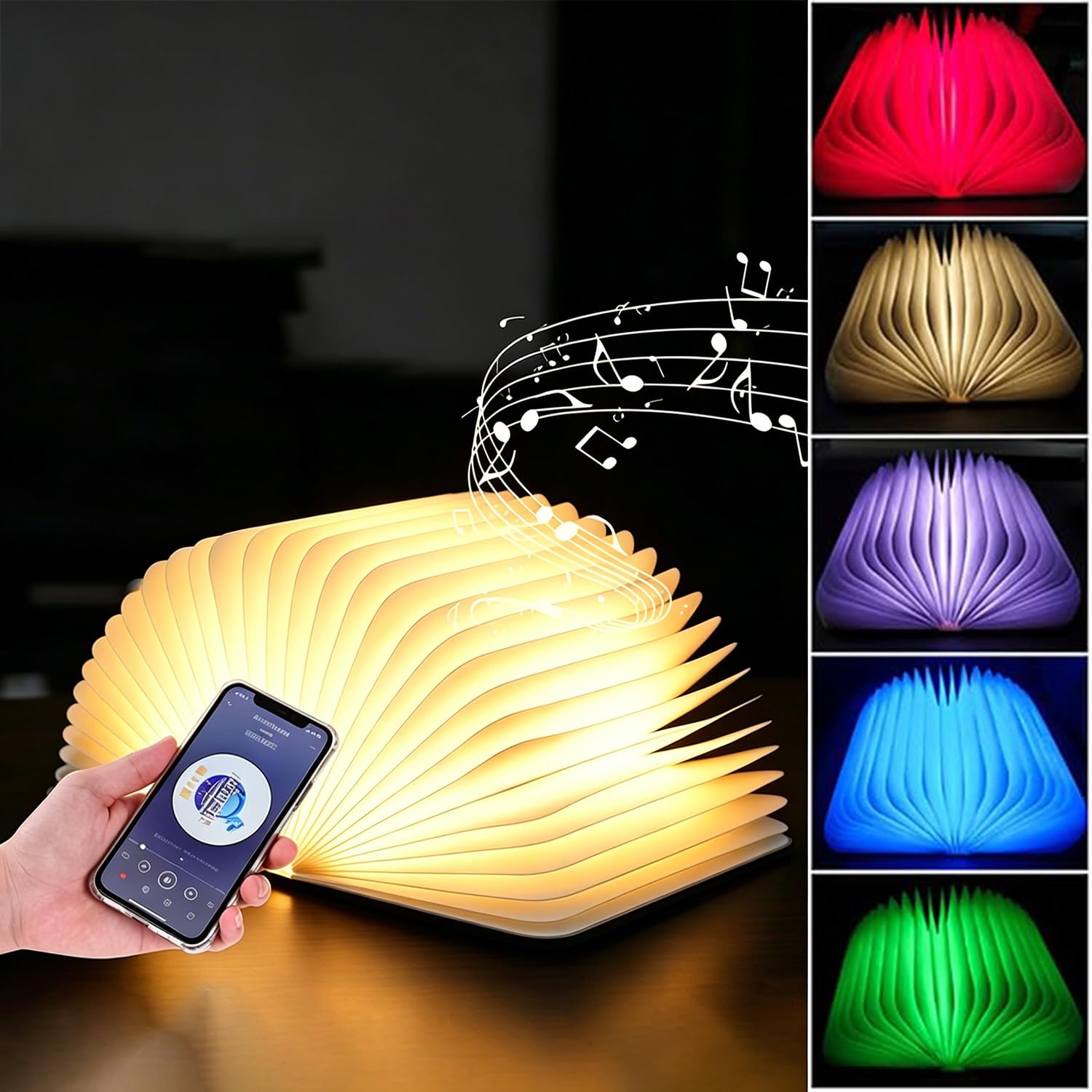 Składana lampa książkowa z głośnikiem Bluetooth, 5 kolorów, sterowanie dotykowe RGB, rytm synchronizacji muzyki, troskliwa lampka do czytania do sypialni, salonu, dekoracja biurka, prezent dla