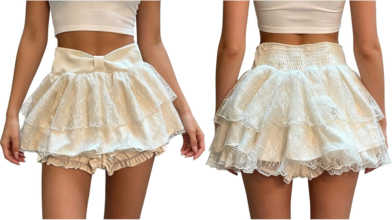 Hansber Women Y2k Kawaii Pumpkin Shorts Pettipants Layered Ruffle Bottoms Lace Trim Party Skirt for Halloween