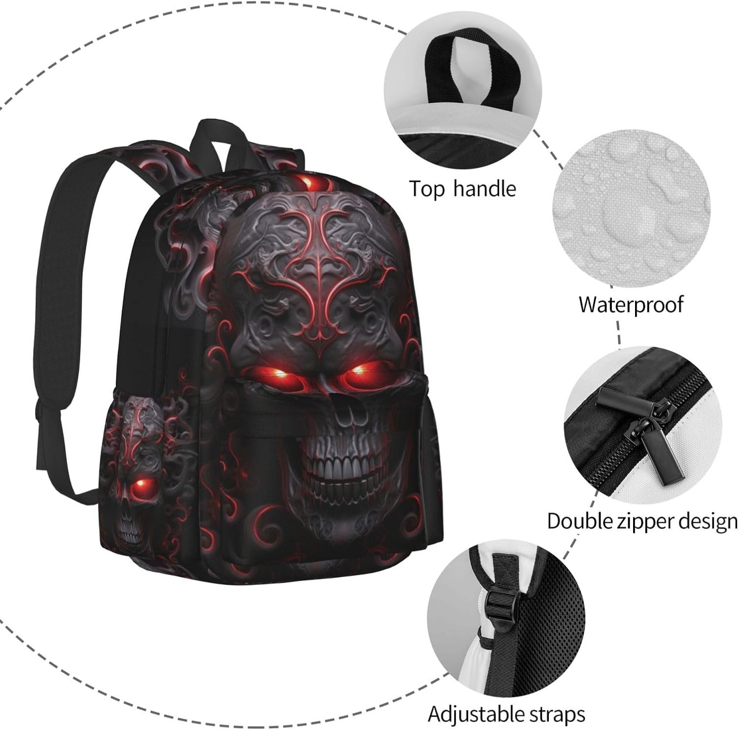 Skull Backpack School Bag Lightweight Bookbag Laptop Travel Daypack For Kids Girls Boys Teens - Image 5