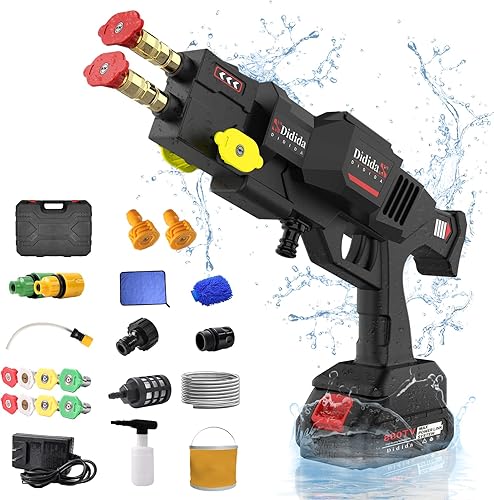 Lavadora a presión inalámbrica, máxima 950 PSI, lavadora a presión portátil de doble boquilla, lavadora a presión con batería con accesorios para