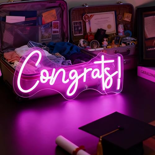 Miniatura 8 de Nordstylee Letrero LED de neón con texto en inglés "Congrats" de color rosa para felicitaciones, ceremonia de graduación, celebración, fiesta,