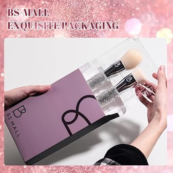 BS-MALL Makeup Brushes Luxury Diamond Handmade Powder Blush Brush Premium Synthetic FoundationSoft Synthetic Bristles Pack of 2