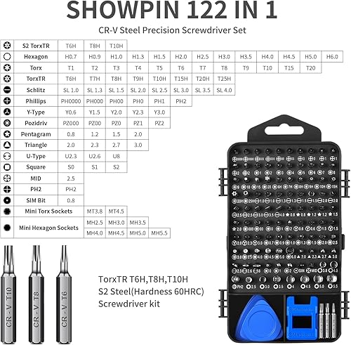 Miniatura 5 de SHOWPIN Juego de destornilladores de precisión para electrónica kit de herramientas de reparación de computadora con 101 puntas - Kit de