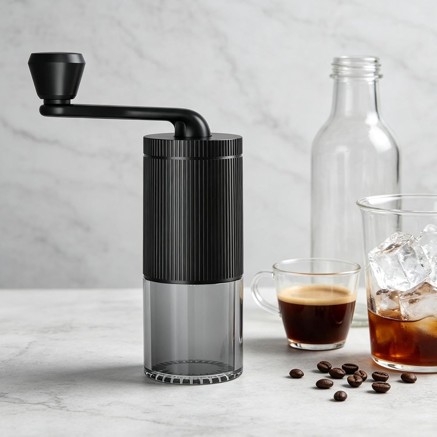 Manual Coffee Grinder - Hand Crank, Portable Clear Bean Grinding Maker