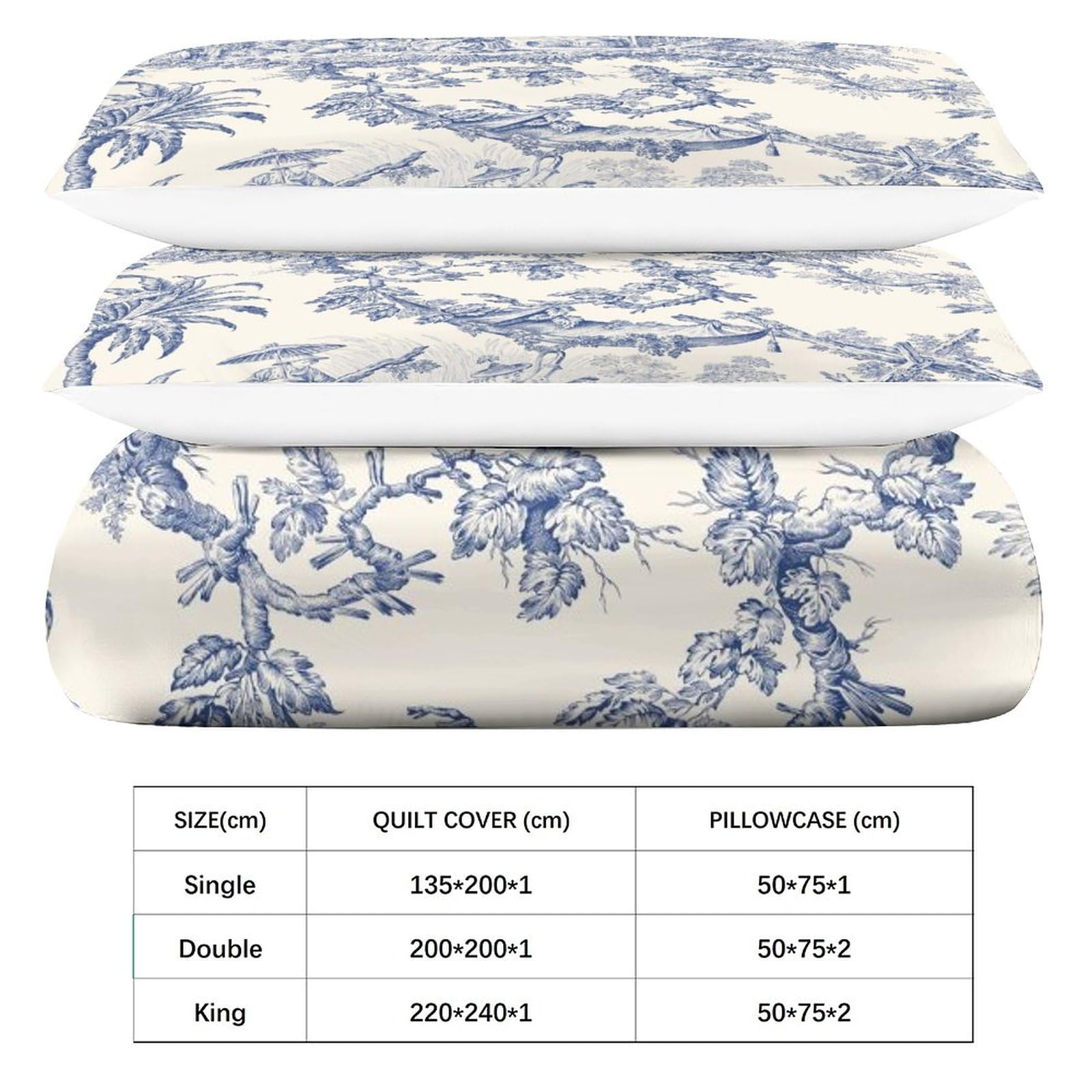 Motivo de Toile De Jouy Juego De Funda Nórdica con Estampado 3D Juegos De Cama con Cierre De Cremallera Oculta, Funda De Edredón De Poliéster De Microfibra 3 Piezas King（220x240cm）