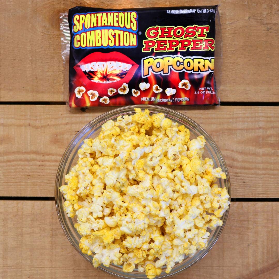 Spontaneous Combustion Ghost Pepper Microwave Popcorn Bags - 12 Pack - Ultimate Spicy Gourmet Popcorn - Perfect Hot Movie Theater Popcorn for Home - Try if you dare!