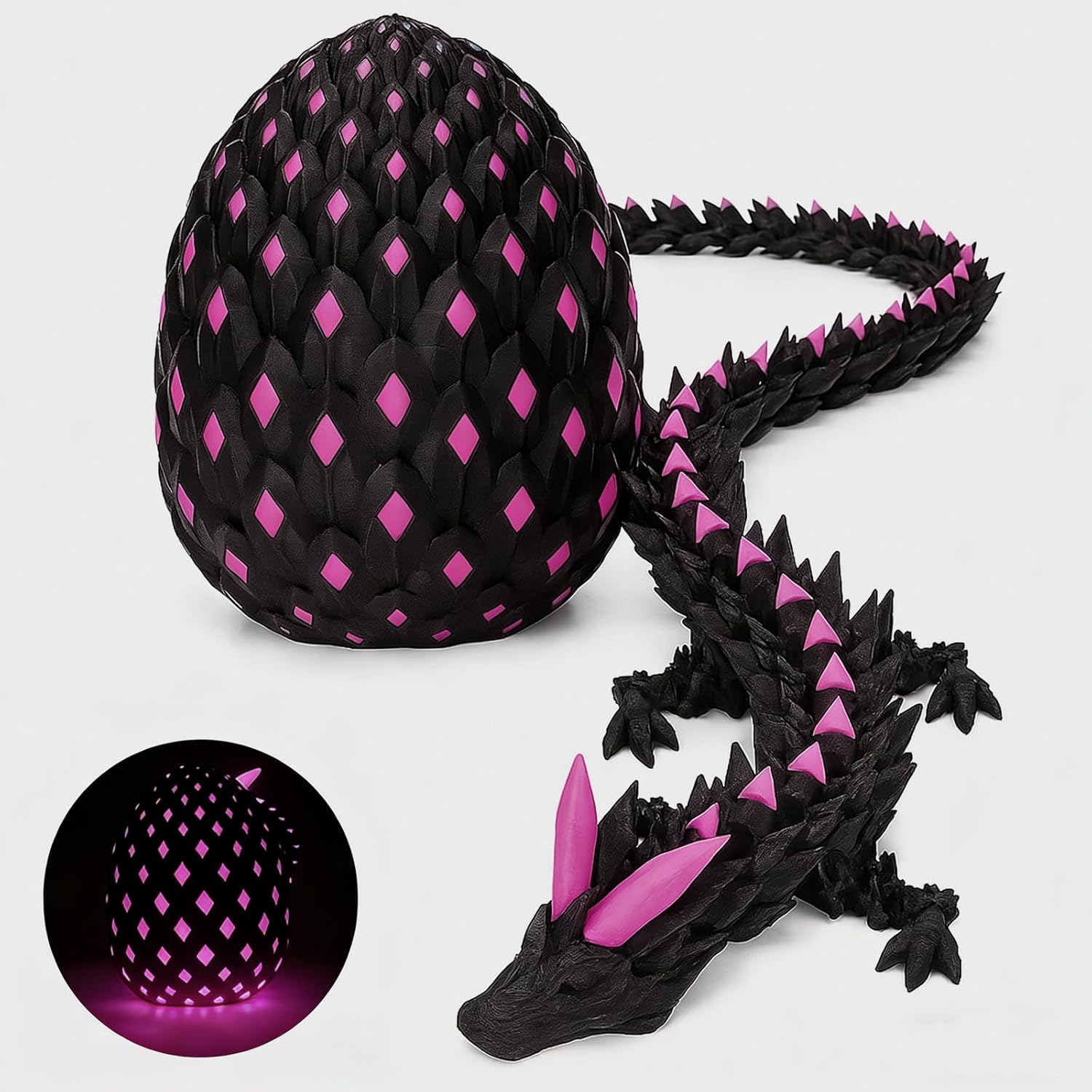 3D Printed Dragon – 11.8in Cherry Blossom Decor Dragons with Articulated Crystal Dragon Egg 3D Printed Fidget Toys for Desk Décor and Collectible
