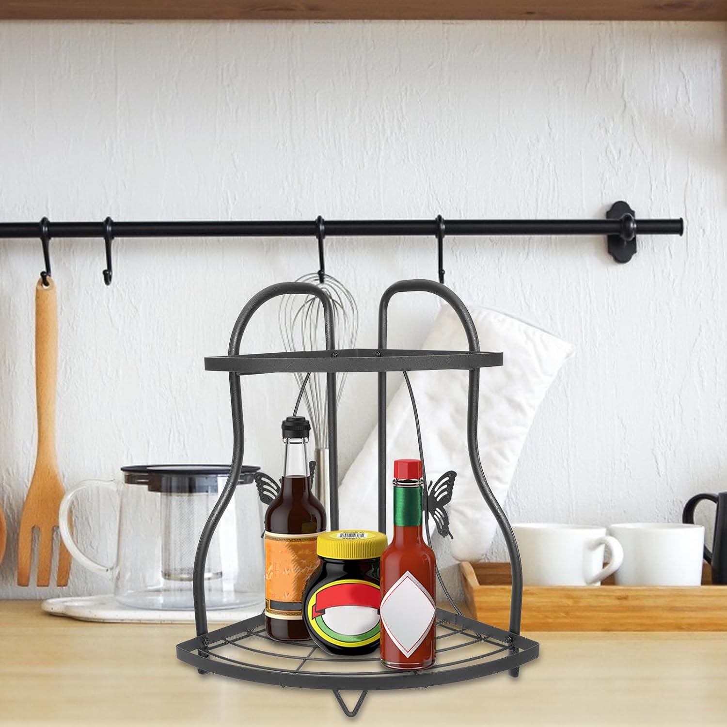 Toddmomy Iron Kitchen Organizer Rack for Countertop Storage, Black