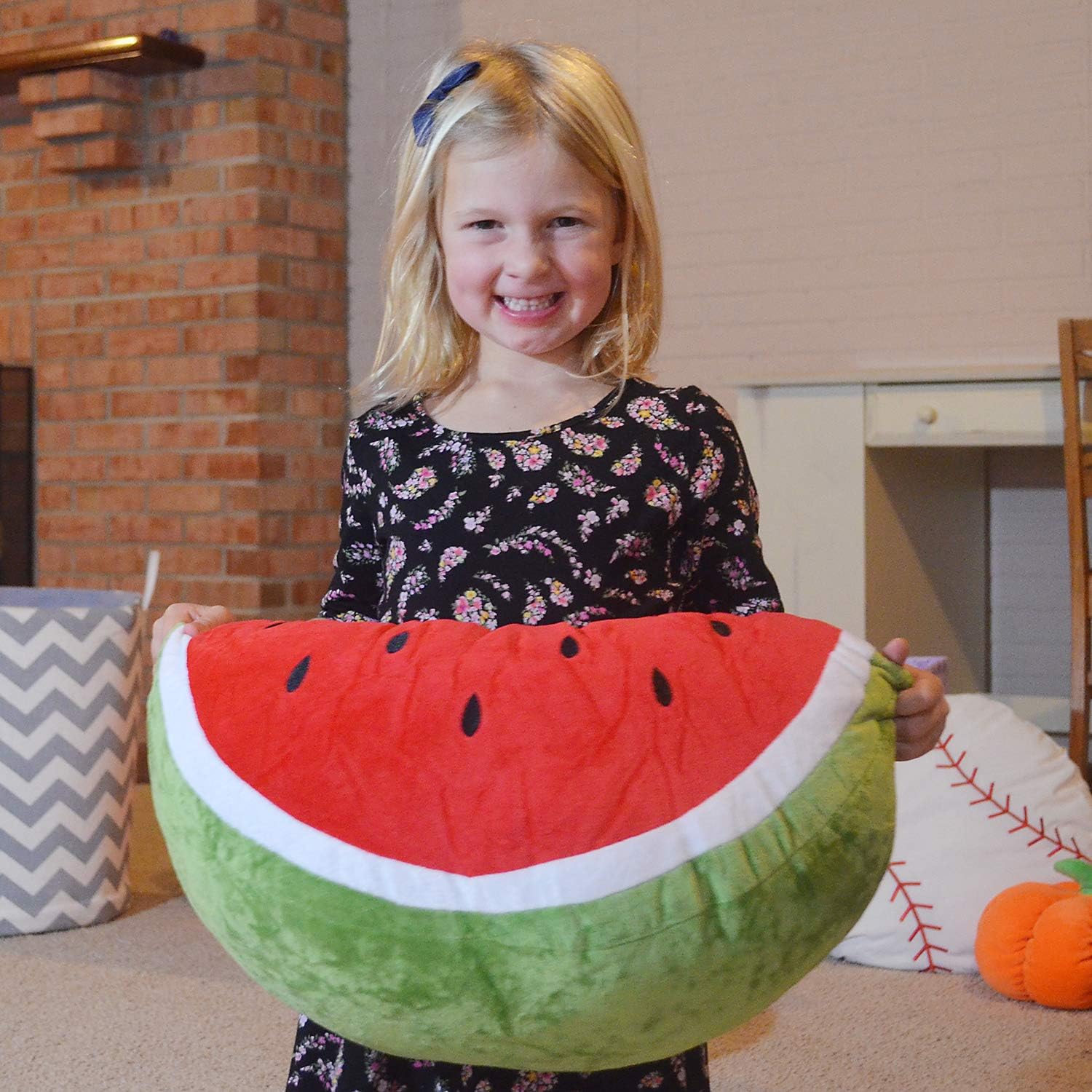 Watermelon Pillow Fluffy Watermelon Plush Soft Stuffed Watermelon Slice Pillow Durable Watermelon Throw Pillows Cushion Companion Plushy Watermelon Toys Gift for Kids Children Girls Boy 21"
