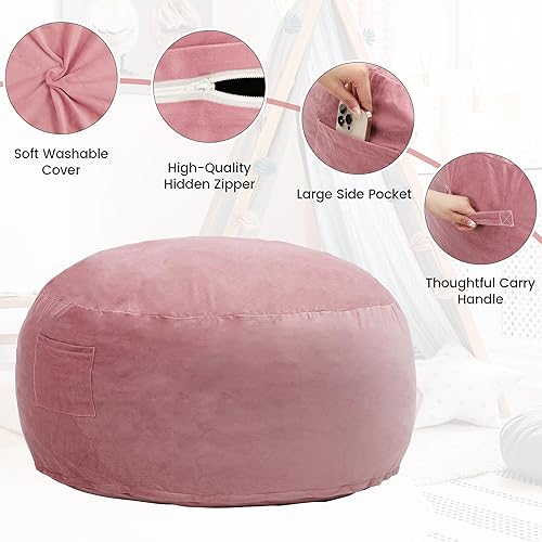 Vista 7 de Kromax - Silla de puf grande de 1,07 m para niños, adolescentes, adultos, con espuma viscoelástica, cubierta de gamuza suave lavable y fácil de Rosa