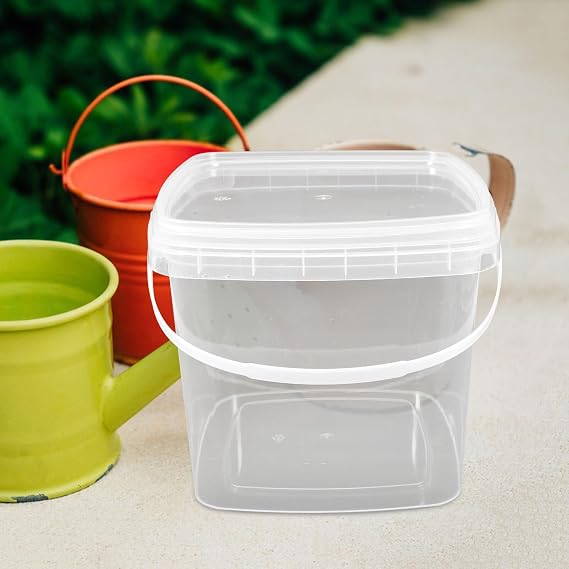 Plastic Bucket with Handle and Lid 1.5 Gallon Portable Water Container Square Multipurpose Bucket for Home Garden Dorm Use