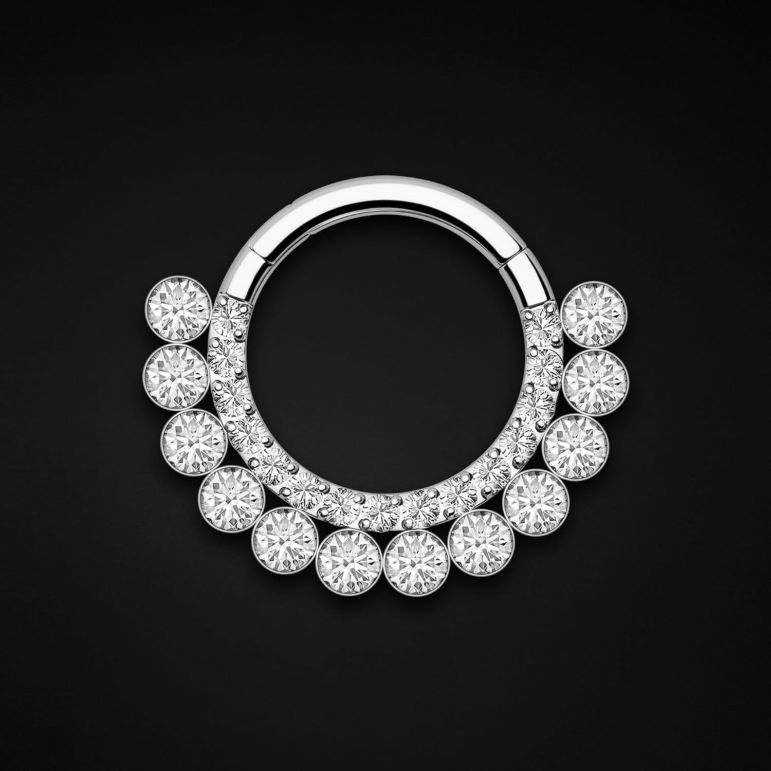Titanium Clicker Ring with Double Raw CZ, Septum Hoop Nose Piercing Ring Daith Jewelry Daith Earring